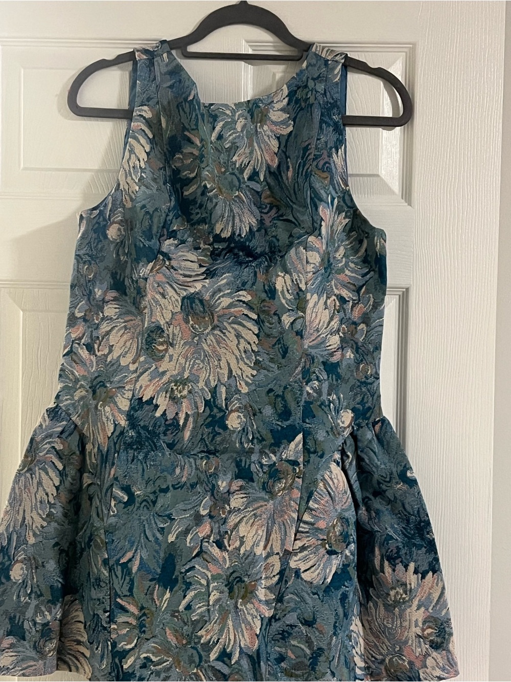 Fashion Nova Teal Floral Jacquard Mini Dress with Pink Accents